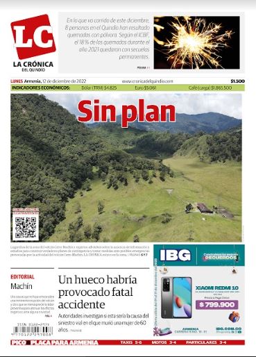 croniquindio's tweet photo. #PortadaLC 📰 | ¡Muy buenos días! 🌤️ Te presentamos nuestra portada para este #lunes 12 de #diciembre. Encuentra toda la información del #Quindío en nuestro sitio web: https://t.co/8FViyzARda https://t.co/5FDSiirKYQ