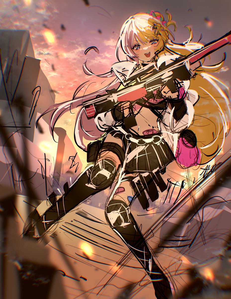 1girl weapon solo gun holding weapon holding gun holding  illustration images