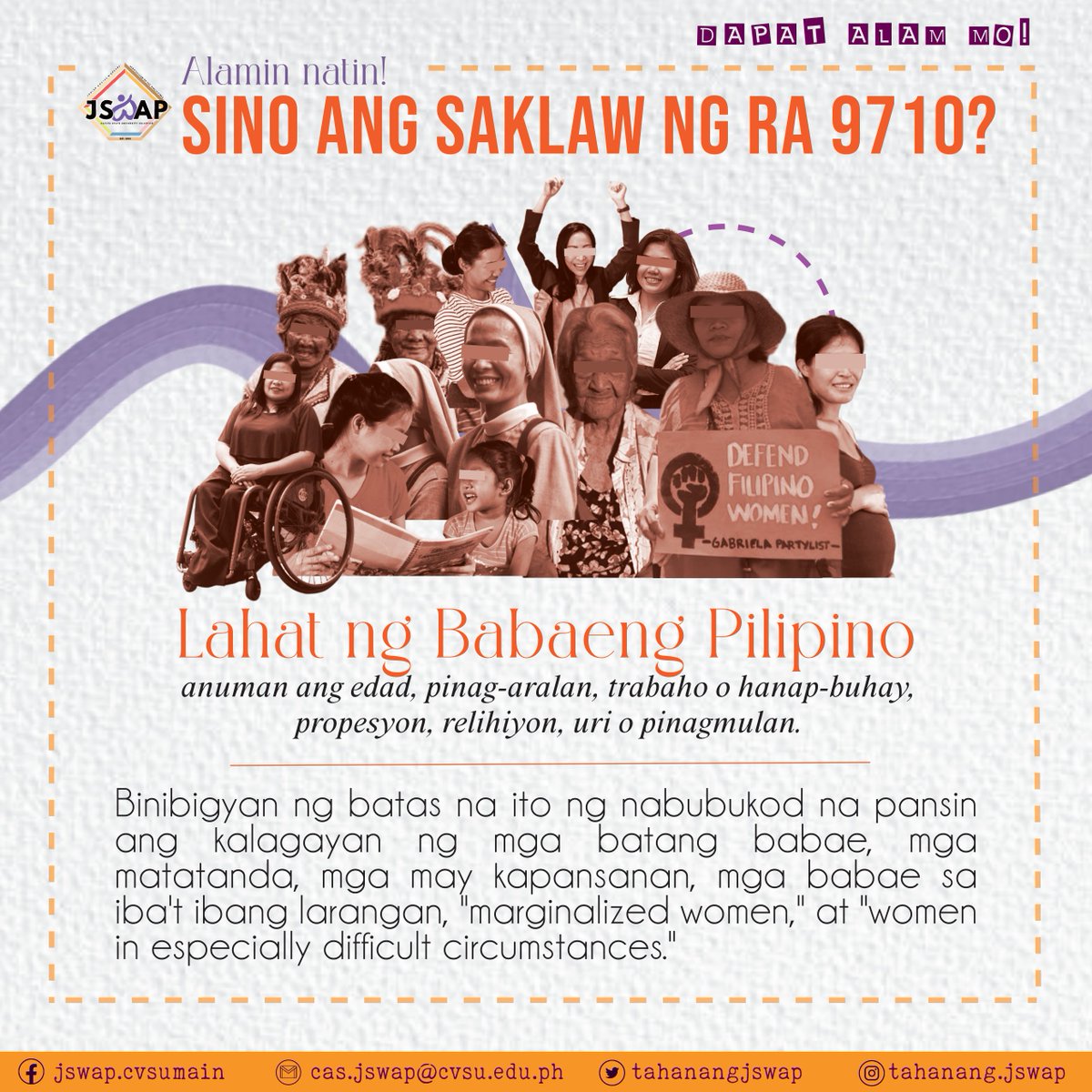 TahanangJSWAP's tweet photo. at maitaguyod ang pagkakapantay- pantay ng mga babae at lalaki sa lahat ng bagay.

Gusto mo bang madagdagan pa ang iyong kaalaman patungkol dito? Halina at sabay sabay nating alamin ang iba pang mahahalagang bahagi ng batas na ito + https://t.co/MZEKuoYLN3