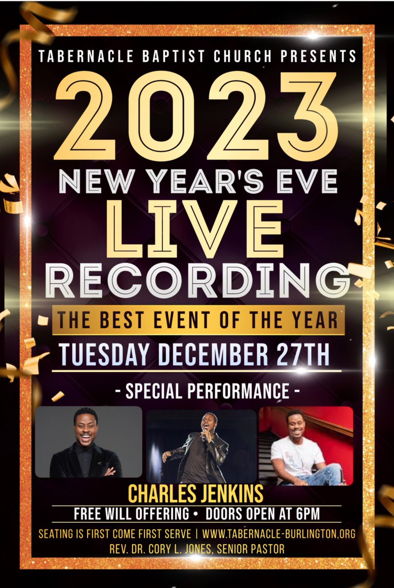 Get Ready, Get Ready, Get Ready! Tabernacle Baptist Church of Burlington NJ will be recording our New Year’s Eve service in-person on Tuesday, December 27th at 7pm.