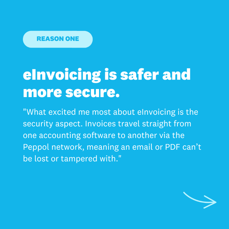 Xero's tweet photo. eInvoicing is the faster, more accurate and safer way to send and receive electronic invoices directly between accounting systems.

Here are the top reasons (according to the experts) why you should embrace eInvoicing today. 👇