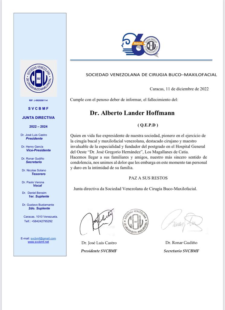 dramzamorita's tweet photo. Gracias por todo Dr. Alberto Lander Hoffmann / Cirujano Bucal y Maxilofacial, Pionero y visionario 💫 Siempre será recordado con orgullo y admiración.
Que en paz descanse 🙏🏽 https://t.co/a6cIqWsy4z