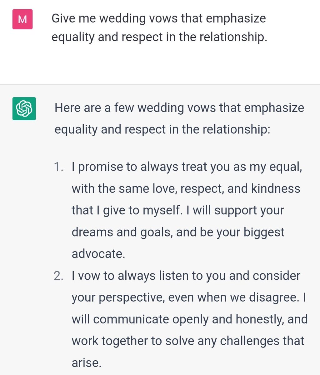 Thinking of letting #ChatGPT write my wedding vows.