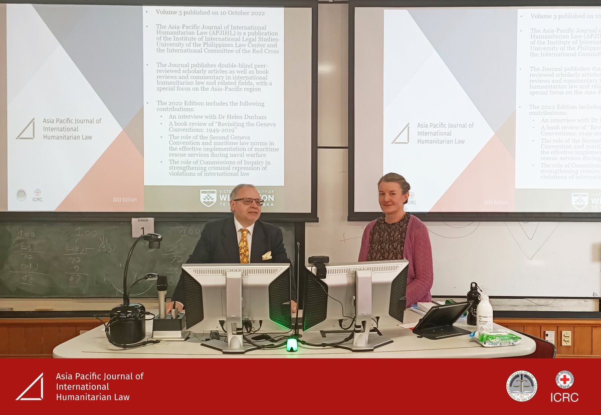 On 2 December 2022, the APJIHL held a mini launch of its 2022 Edition during the Annual International Humanitarian Law Half Day Seminar in Memory of Henry Dunant at the Faculty of Law, Te Herenga Waka—Victoria University of Wellington. (1/3)