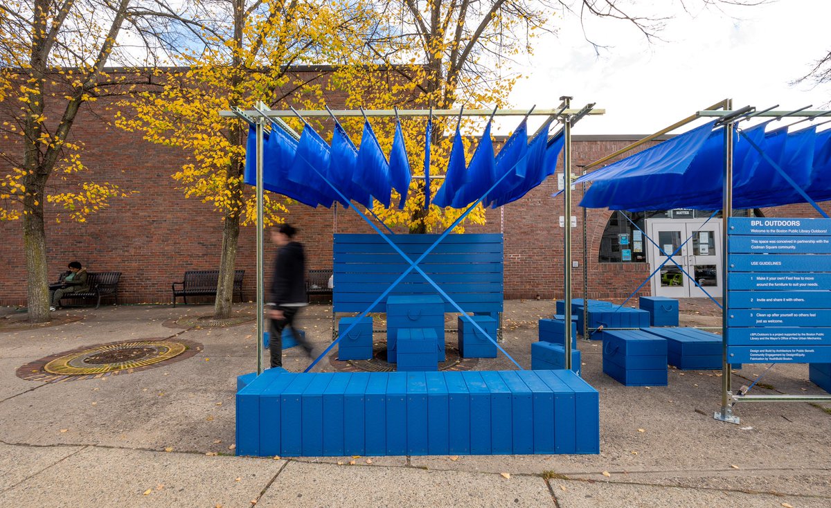 apbdesign's tweet photo. With the Codman Square Branch of @BPLBoston we designed a canopy made out of easily accessible readymade products including #Unitstrut components and fittings, typically used to support electrical equipment. Here we completely transform it to create a space open to all. https://t.co/wdYDZcPLue