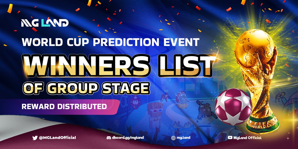 DISTRIBUTED REWARD - GROUP STAGE - #MGLAND #WORLDCUP2022 CAMPAIGN

Reward worth 1000 $USDT ( $USDT + #NFT )🔥
Check out now! bit.ly/3VOjlog

How to claim NFT: Join our Discord - Events: discord.gg/mgland

#NFTCommunity #Metaverse #NFTCommunity #Worldcup
