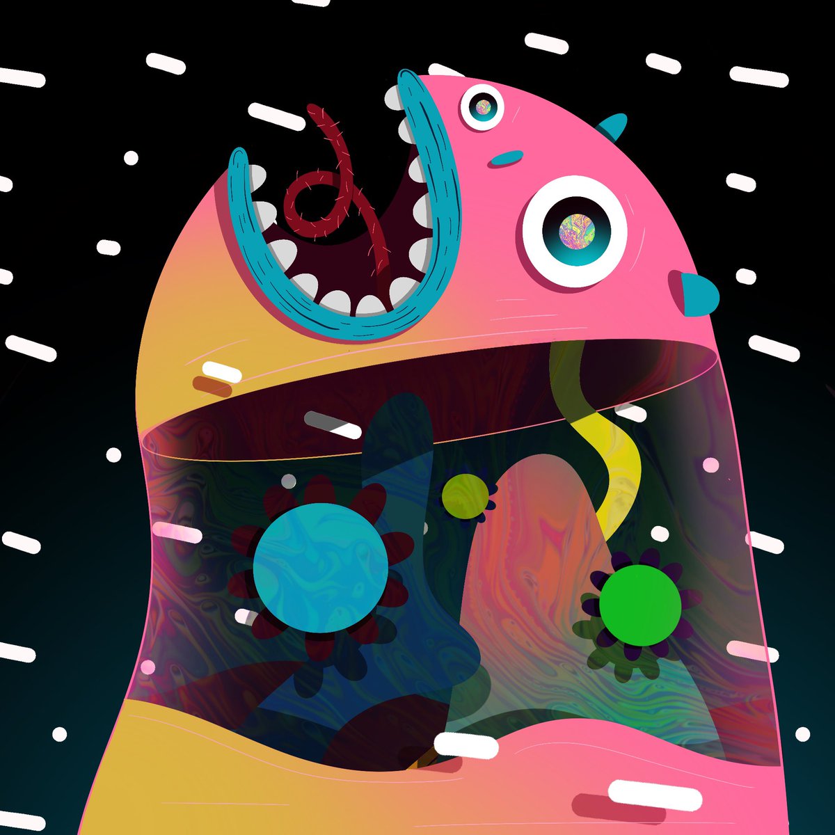 Quick evening sketch 
Playing with gradients, shapes, and transparency