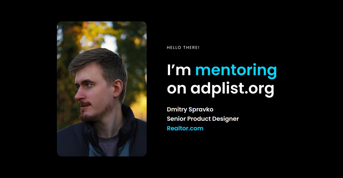 spravko's tweet image. Excited to share that I joined @ADPList as a design mentor 🙌

Feel free to book a session with me, if you’d like to chat about UX-related topics.

adplist.org/mentors/dmitry…

P.S. Special thanks to @felixleezd and his team for creating this wonderful platform and invite!