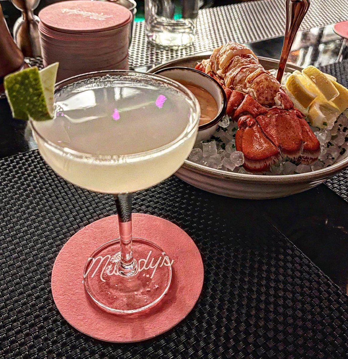 Snackerie (mini-daiquiri) and chilled lobster tail at Milady’s, <a href="/mixtressnyc/">Julie Reiner</a>’s revival of the classic SoHo joint, with old pal <a href="/SizzleMel/">SoDonut</a>. What a fun reunion!