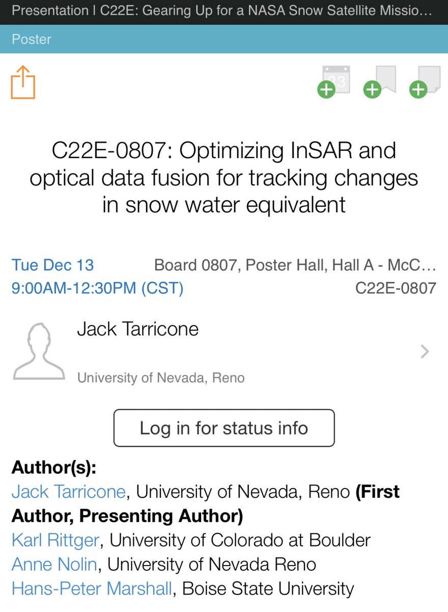 If you're at #AGU22 #AGU2022, come swing by my poster Tuesday 9-12:30 to learn about InSAR and optical data fusion for SWE estimation. It’s part of session C22E, “Gearing Up for a NASA Snow Satellite Mission”.

#karlrittger @snowradar @snownolin 
@AGU_Cryo @Hydrology_AGU
