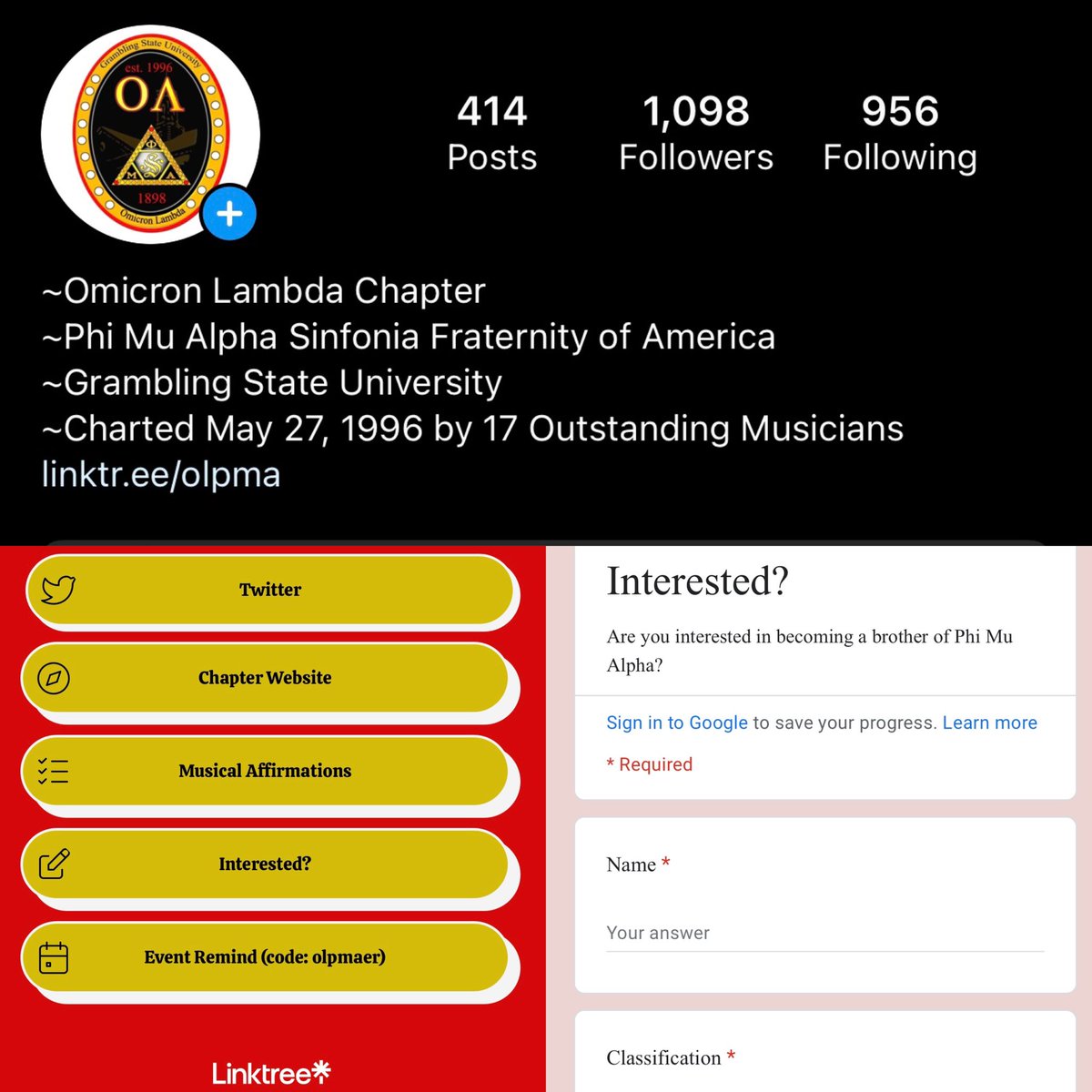 OL_Sinfonia's tweet photo. Greetings! If anyone is interested in becoming a member of Phi Mu Alpha Sinfonia Music Fraternity of America your chance is here! Listed in the bio of all our socials is our link-tree,  there is an Interest form that you can fill out and submit!. #MenOfTheHighestType 🇧🇪 https://t.co/FVjwePNgiA