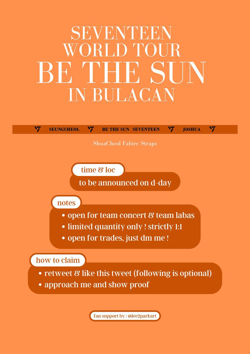 lee2parkart's tweet photo. ˗ˏˋ BE THE SUN IN BULACAN - BETS ˎˊ˗
a mini fan project by @lee2parkart

i’ll be giving away shuacheol hand straps on d-day for free!
🍒like and rt
🍒show proofs
🍒open for trades, dm me ! 

see you carats !
#BeTSinBULACAN #BeTheSuninBULACAN https://t.co/fpwGVu3OVM
