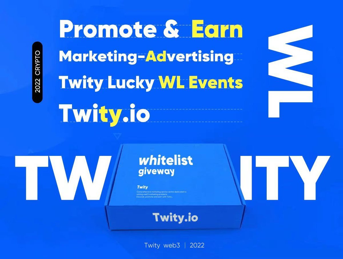 "✨Promote To Earn✨

Twity is a web3 marketing agency. NFT holders can get $TTY rewards by completing tasks released by Twity. 

Lucky WL X  10
1⃣Follow <a href="/twity_official/">Twity</a> + @sixth9351
2⃣RT
3⃣Join discord.gg/Mf85Qq93zq"

⏰24H
