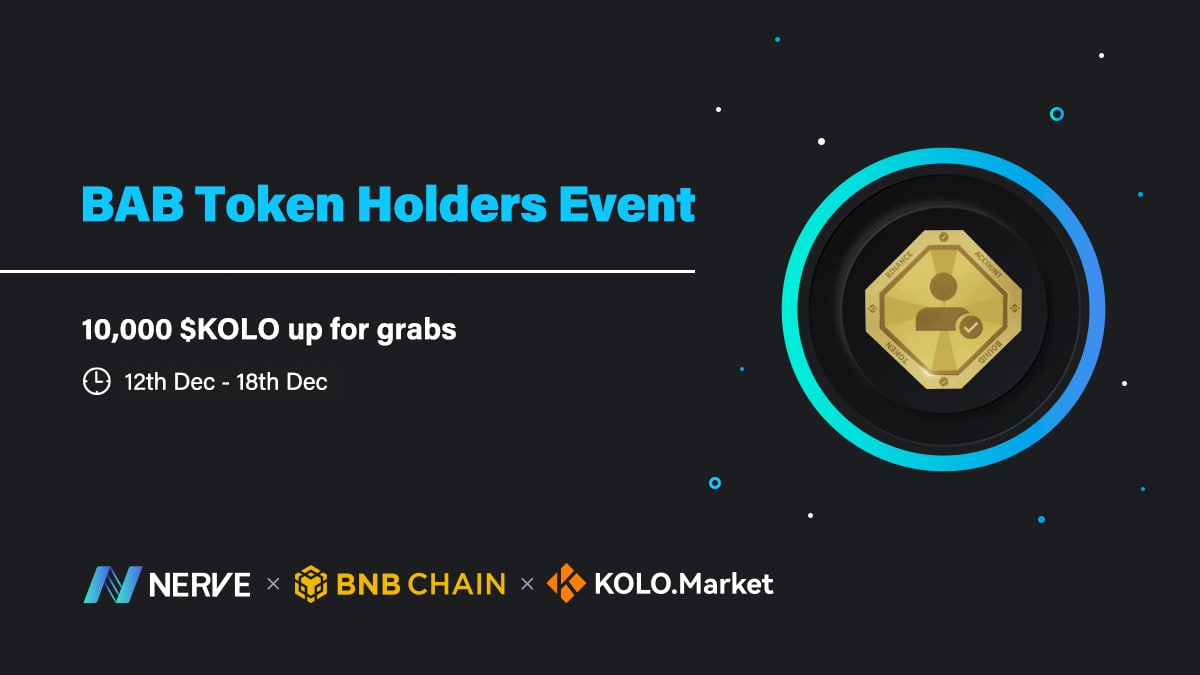 nerve_network's tweet photo. 10,000 $KOLO ($2,000) for BAB holders to split🔥

Rules ⤵️
🔹RT, like, tag 3
🔹Follow @KOLONFT @nerve_network @taskonxyz
🔹12th Dec - 18th Dec
🔹Complete the task below 
https://t.co/qBclcZfvOI

#KOLO #NFT #Giveaway #BSC #BNBChain #Airdrops https://t.co/0HVzkYQSXq