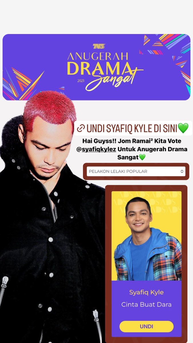 Please Vote <a href="/iSyafiqKyle/">Syafiq Kyle</a> Untuk Anugerah Drama Sangat 2023 Tq💚 Link Undian 👇🏻 

xtra.com.my/anugerahdramas…