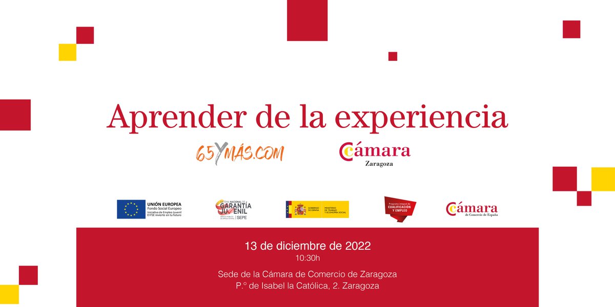 Cámara Zaragoza (@camarazaragoza) on Twitter photo <a href="/camarazaragoza/">Cámara Zaragoza</a> se une a la campaña #aprenderdelaexperiencia con <a href="/camarascomercio/">Cámara de España</a> junto a <a href="/65ymuchomas/">65YMÁS</a>
🗓️ 13 de diciembre
⌚️ 10:30
El jugador <a href="/fernandoromay1/">fernandoromay</a> nos hablará del valor de las relaciones intergeneracionales en los entornos profesionales.
ℹ️ bit.ly/3iEUllb <a href="/camarazaragoza/">Cámara Zaragoza</a> se une a la campaña #aprenderdelaexperiencia con <a href="/camarascomercio/">Cámara de España</a> junto a <a href="/65ymuchomas/">65YMÁS</a>
🗓️ 13 de diciembre
⌚️ 10:30
El jugador <a href="/fernandoromay1/">fernandoromay</a> nos hablará del valor de las relaciones intergeneracionales en los entornos profesionales.
ℹ️ bit.ly/3iEUllb