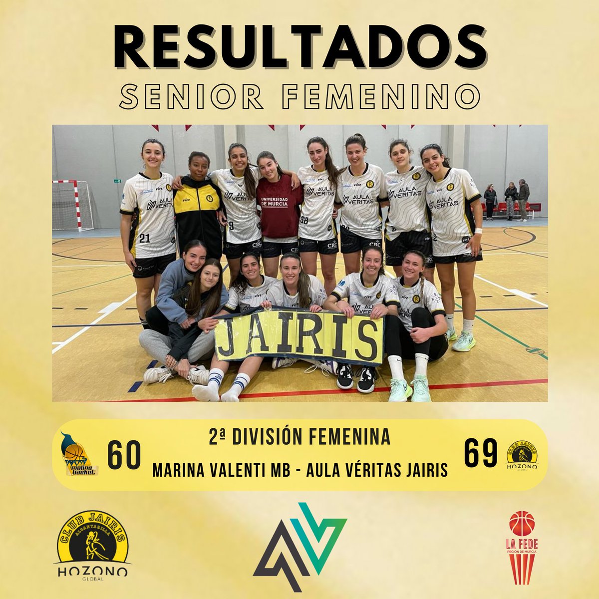 CBJairis's tweet photo. 𝗦𝗘𝗡𝗜𝗢𝗥 𝗙𝗘𝗠𝗘𝗡𝗜𝗡𝗢

@AulaVeritas Jairis sigue al frente de la clasificación con pie firme tras su seria y trabajada victoria en la pista de Marina Valenti Molina Basket.

#familiaJAIRIS https://t.co/qzaIcOluZn