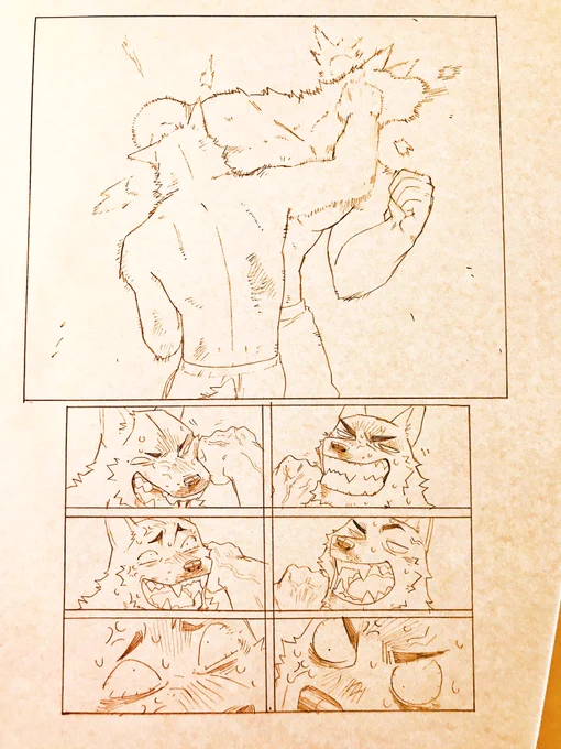 最近少しスケジュール管理上手になって、5年前からずっと描きたかったシロとクロが付き合うまでの漫画を少しずつ進めてます。完成まで2年かかる計算だけどコツコツ頑張ります。これはド迫力の二人の初セックスシーンです。 