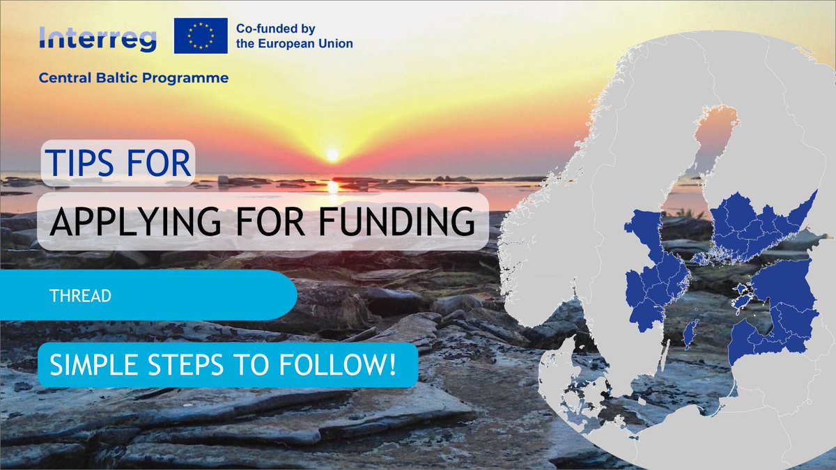 CentralBaltic's tweet photo. APPLY FOR FUNDING!
🧵Thread about how to apply for funding from the Central Baltic Programme 2021-2027. 
Here are simple steps to follow for applying! ⬇️

#EUfunding #INTERREG #CentralBaltic #Projects #EU #Estonia #Finland #Latvia #Sweden #Åland #cooperation #funding https://t.co/o4xztBuVO8