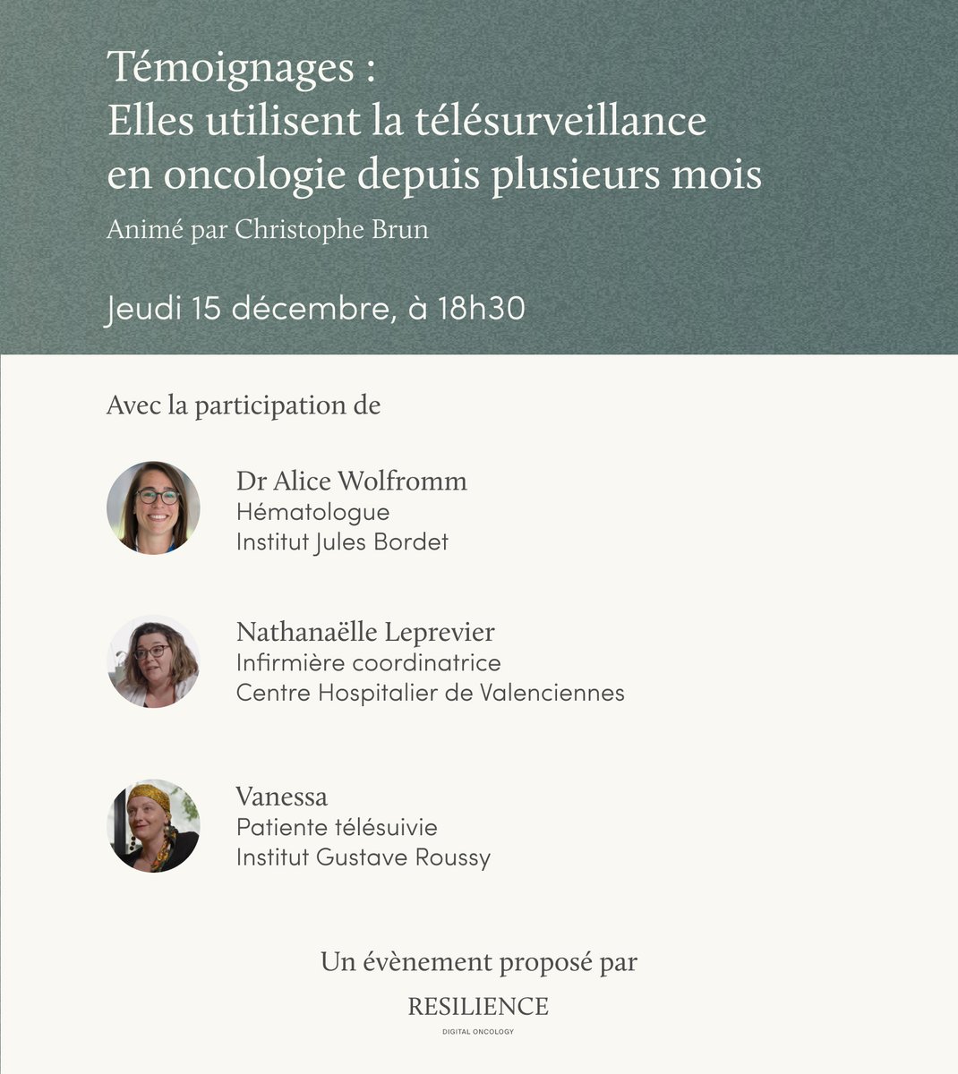 📢 J-3 avant notre webinar !

Nos intervenantes utilisent la télésurveillance ou en bénéficient depuis plusieurs mois. Quels sont leurs retours d'expérience ?

Pour s’inscrire 👉webinars.resilience.care/temoignages-ut…