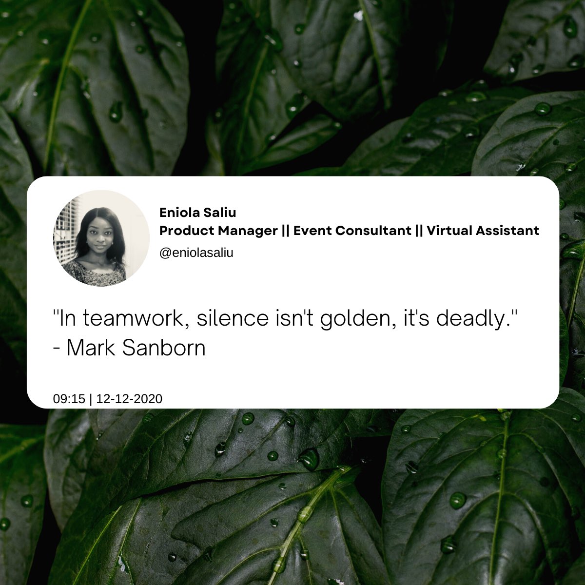 eosaliu's tweet photo. A thread!

Many professionals are often part of several teams at any given time and a lot of a business’s bottom line is reliant upon the success of those teams. The need for effective communication cannot be overemphasized to achieve the desired success. https://t.co/pj3zpnp61k