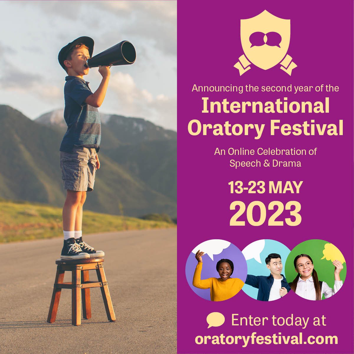 Registration for the 2023 International Oratory Festival is now open to pupils aged 6-18, anyway in the world! For more details and to sign up, visit oratoryfestival.com          #oracy #speechanddrama #speechanddebate