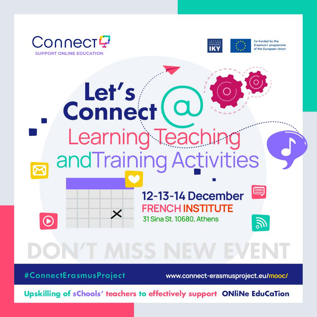 CErasmusproject's tweet photo. The LTTA event of #ConnectErasmusProject project will take place at Athens, Greece 12, 13 &amp; 14 December 2022 and will be hosted at the French Institute, Athens and 30 #teachers from Cyprus, Greece and Italy will meet and participate in various interactive sessions and workshops! https://t.co/tOgDOXxsnm