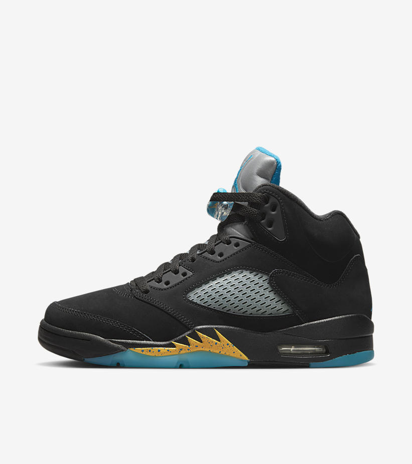 snkr_twitr's tweet photo. Jordan Retro 5 ‘Black Aqua’ official images https://t.co/VFCmZrXmBq