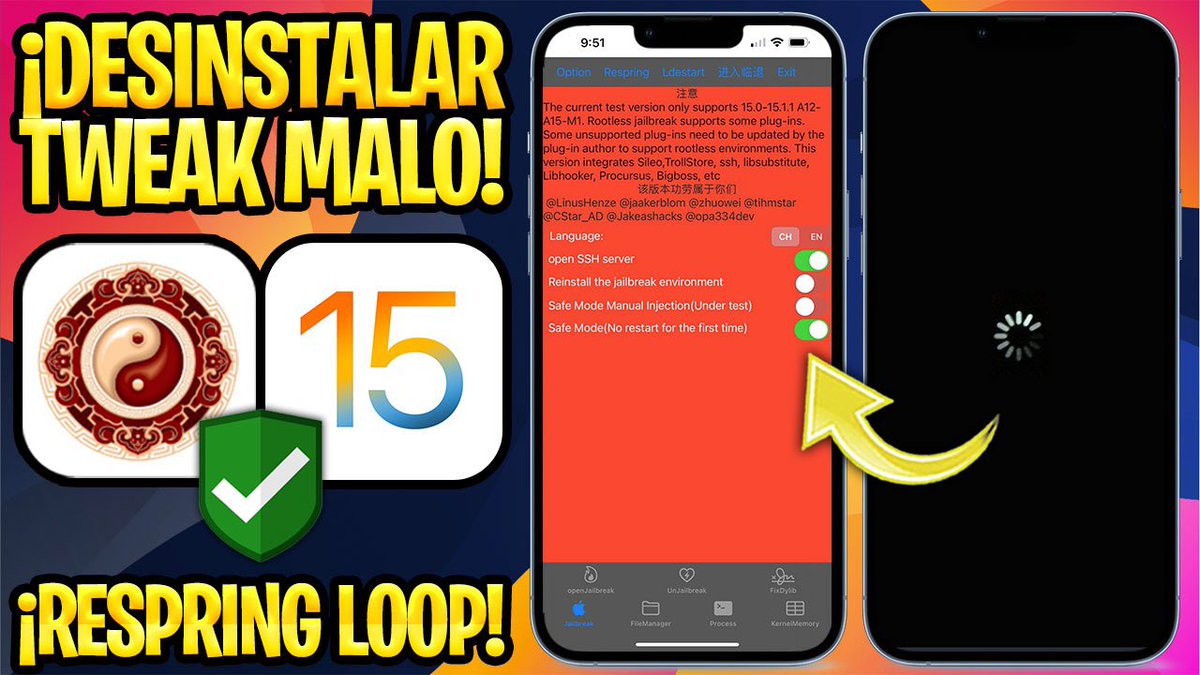 ProfeJuAntonio's tweet photo. ✅ TUTORIAL SIN PC PARA ENTRAR Y SALIR DEL MODO SEGURO QUE INCLUYE EL JAILBREAK #xinaA15 🛡
🎥 https://t.co/mAD2PANAex
🛠 La gran utilidad de este #SafeMode es desactivar todos los tweaks y así eliminar los que te den problemas de incompatibilidad, #respring infinito u otros ✨ https://t.co/nU9BGyo6Eg
