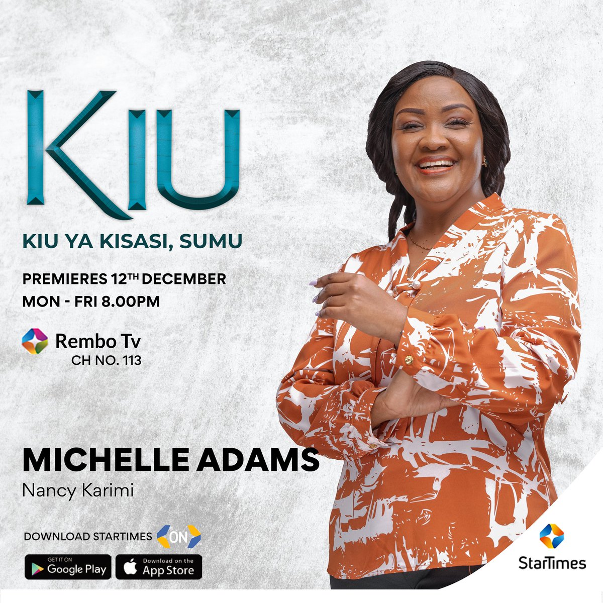 itsLORDROY's tweet photo. 2. Michelle Adams- The character is played by Nancy Karimi who is portrayed as a caring mum.
For more of her motherly love, meet her tonight on Rembo TV and everyday from 8:00PM #KiuYaKisasi #StarTimesShows #EnjoyDigitalLife #MeeTheCast #KiuOnRemboTv https://t.co/YLubvMbMlX