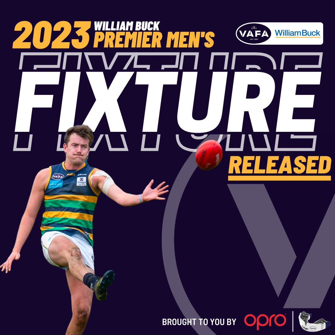 VAFA_HQ's tweet photo. The VAFA has released the fixture for the 2023 William Buck Premier Men’s season, with the action to begin on Saturday, April 15 and a number of key matches to look forward to.

View the full fixture: https://t.co/ZLAp2zWvvm https://t.co/dvGmOCvobn
