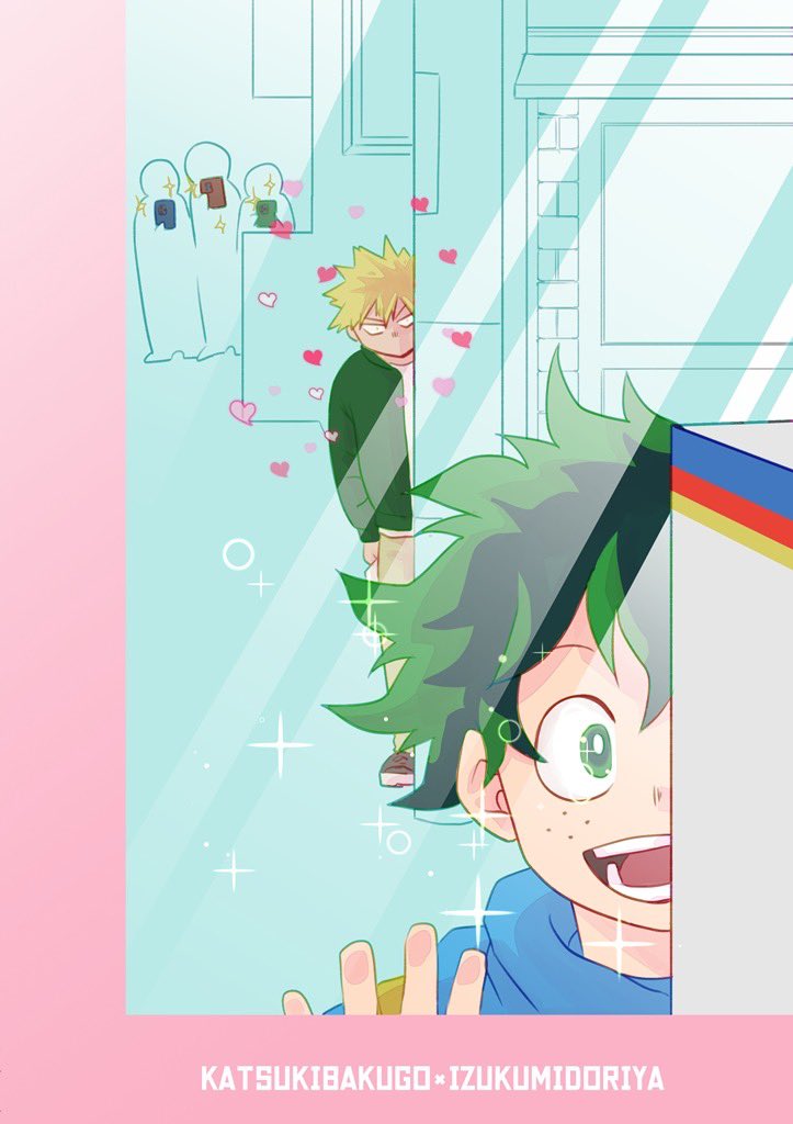 midoriya izuku multiple boys blonde hair heart green hair male focus freckles green eyes  illustration images