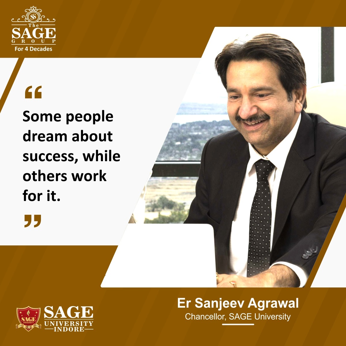 SAGE_INDORE's tweet photo. The words of wisdom from our Chancellor, Er. Sanjeev Agrawal inspire us to relentlessly toil for our goals and accomplish them. 

__

#SUI #SAGEIndore #SAGEUniversityIndore #SAGEUniversity #SAGEGroup #MondayMotivation #Motivation #Quotes #StayMotivated https://t.co/GQfqLmDTNV
