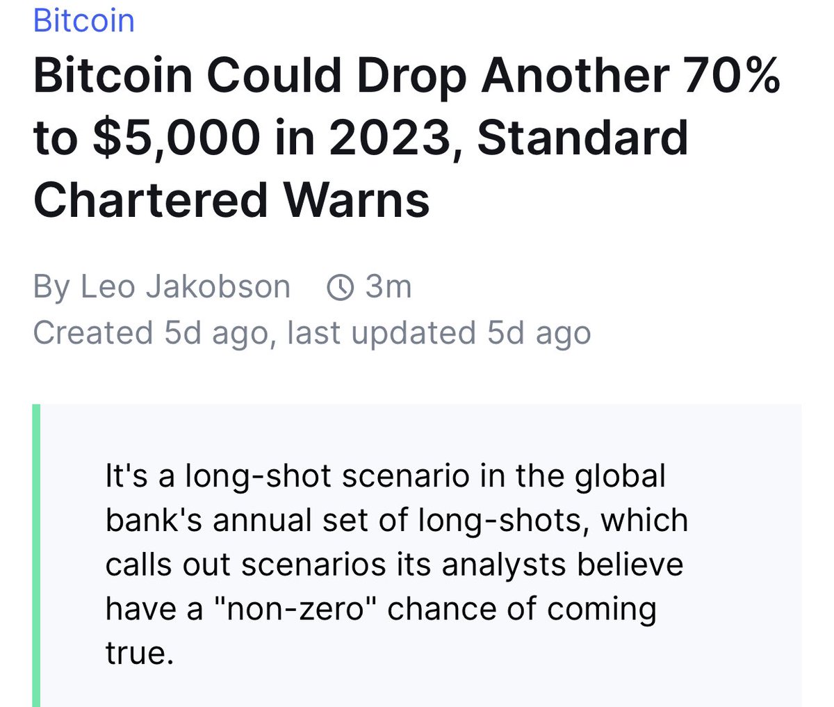PRHacks's tweet image. Standard Chartered calling for 5k #Bitcoin makes me bullish 😂. The same bank called for 100k #BTC only last year!
