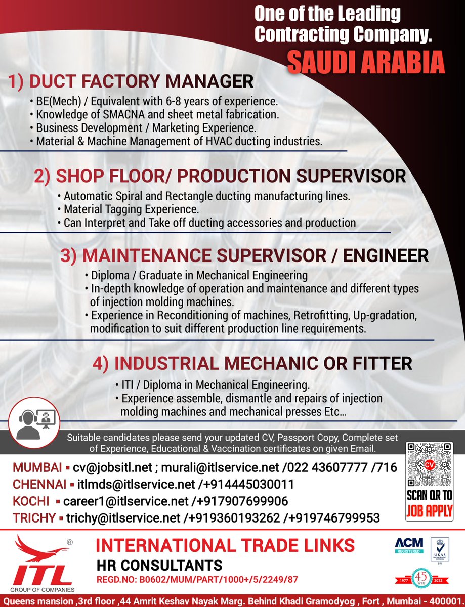 ItlJobs's tweet photo. JOB VACANCY FOR #saudiarabia
CLICK ON LINK TO APPLY JOB > https://t.co/t4H7IxSbKZ
Learn more :
https://t.co/Q5kFvSkQ3y
#duct #shopfloor #producting #supervisor #industrial #saudijobseeker #mechanical #fitters #manager #duct #saudijobs #saudivacancy #gulfjobs #abroadjobs https://t.co/nyh2yf7lC9