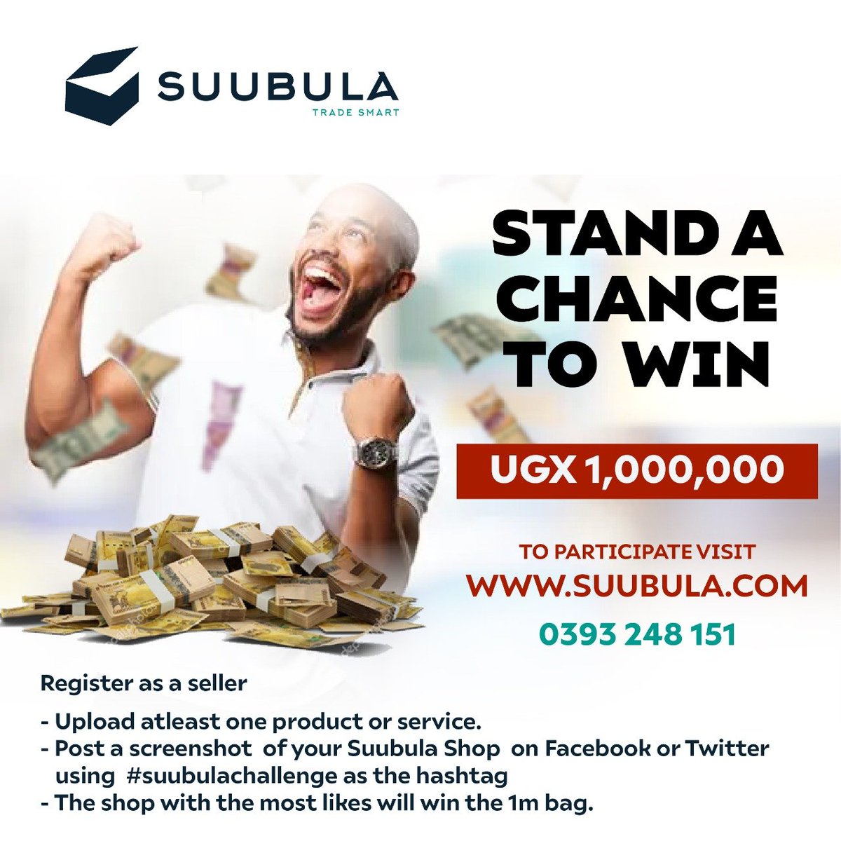 cryptomansui's tweet photo. Stand a chance of winning up to Ugx 1,000,000 this festive season from the #suubulachallenge 
Visit https://t.co/UI5belMUat, sign up as  a seller, take a screenshot of your shop and post it on Twitter or Facebook with a hashtag https://t.co/eiM4BokdCG