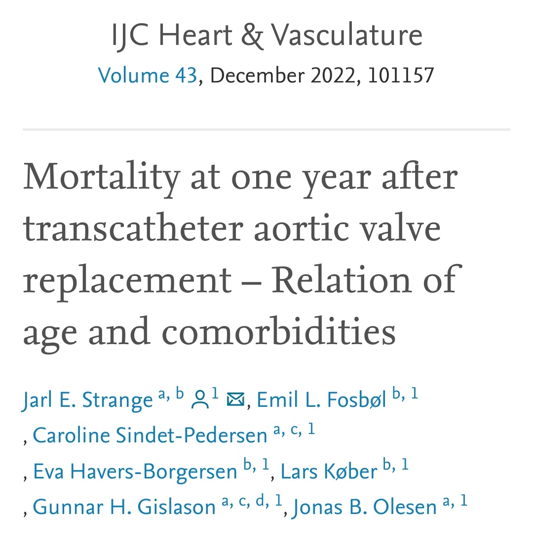 Copenhagen Cardiovascular Research Center (@copcard) on Twitter photo In pts undergoing #TAVR the 1-year risk of all-cause death according to comorbidity burden
🟩Low 6 %
🟦Mild 9%
🟨Median 14%
🟥High 25%
Sdy by <a href="/JarlStrange/">Jarl Emanuel Strange</a> et al in <a href="/IJC_Heart_Vasc/">International Journal of Cardiology Heart&Vasc</a>
📄sciencedirect.com/science/articl… In pts undergoing #TAVR the 1-year risk of all-cause death according to comorbidity burden
🟩Low 6 %
🟦Mild 9%
🟨Median 14%
🟥High 25%
Sdy by <a href="/JarlStrange/">Jarl Emanuel Strange</a> et al in <a href="/IJC_Heart_Vasc/">International Journal of Cardiology Heart&Vasc</a>
📄sciencedirect.com/science/articl…