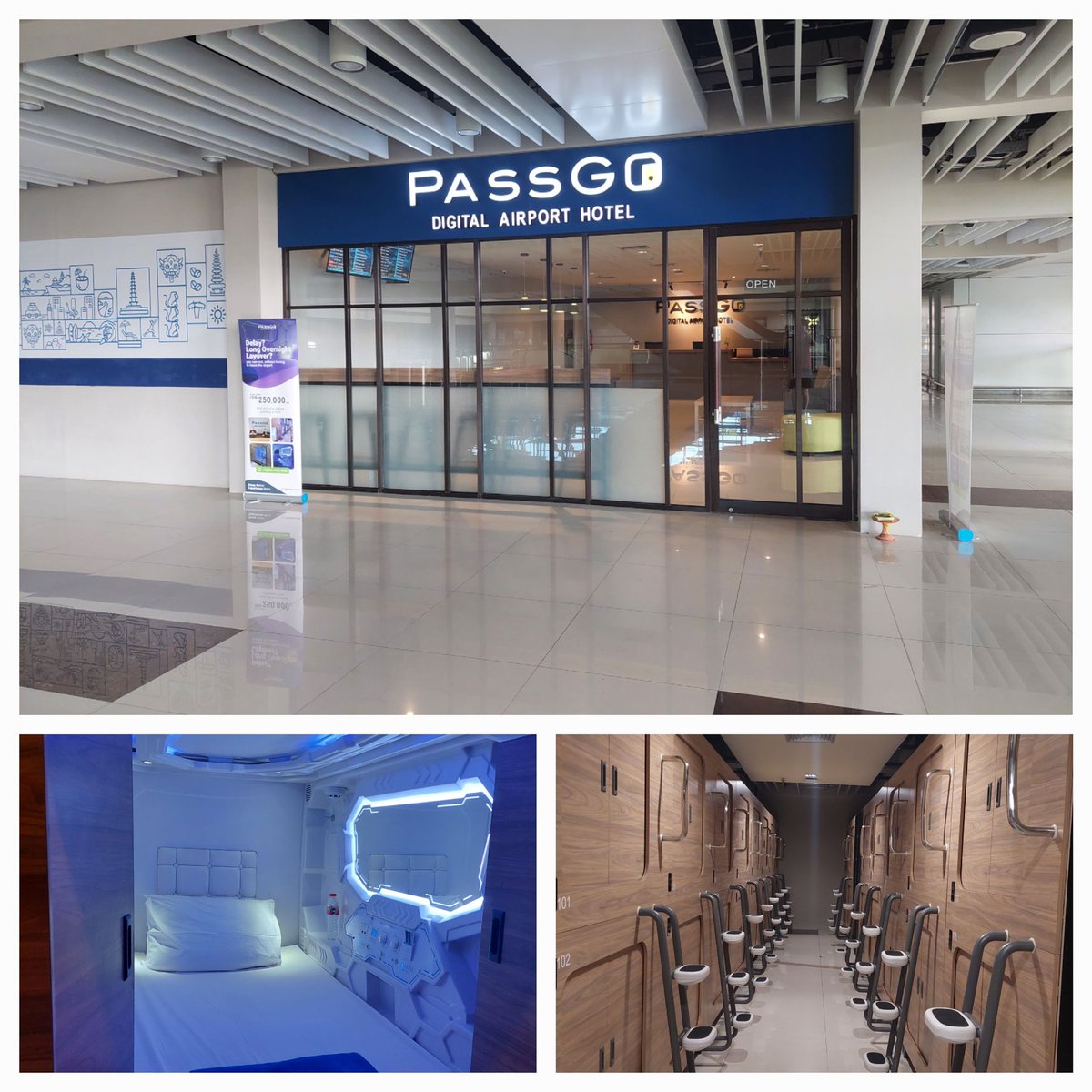 JabatoJapan's tweet photo. バリの空港国際線ターミナルに、ピカピカのカプセルホテルがオープン。空港での長い待ち時間などにおすすめです。料金は6時間2,500円～。#バリ #空港 #カプセルホテル https://t.co/EMupPrJHyl
