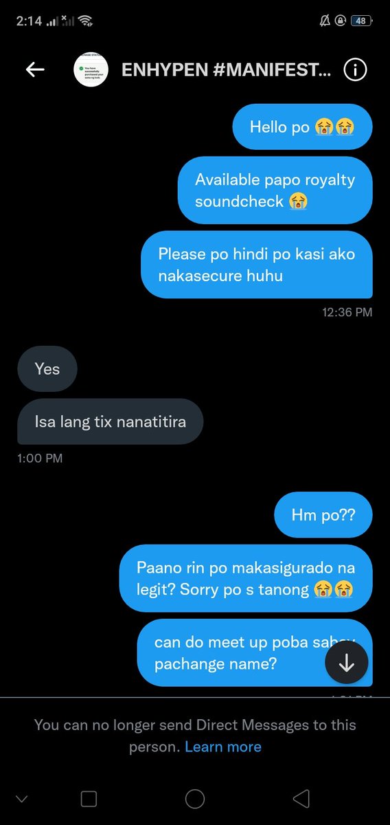 seuberrywon's tweet image. exposing thread for/ Handei mea Esguerra A.K.A @enhypen2024 

SCAMMER !! 

used my personal twt para mahuli siya and i hope it will serve as awareness for all of us

read the conversation below !

rt this to spread !! 

tags for awareness ⚠️: wts wtb lfs lfb wtt manifesto ticket