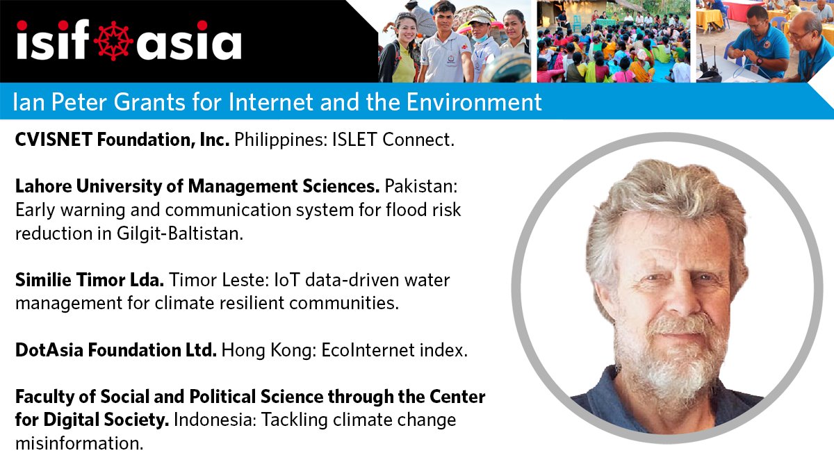 ISIF Asia has announced its 2022 grant recipients, including the inaugural recipients of the Ian Peter #Grants for #internet and the #Environment.
Discover more on the ISIF Asia blog. 

isif.asia/2022-isif-asia…