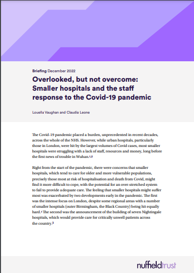 NorthGreyLitC's tweet image. Overlooked, but not overcome: smaller hospitals and the staff response to the Covid-19 pandemic - Nuffield Trust

#hospitals #strategic_planning #resource_management #covid19 #covid19uk #greylit #greyliterature #nglc 

tinyurl.com/nglc221124084