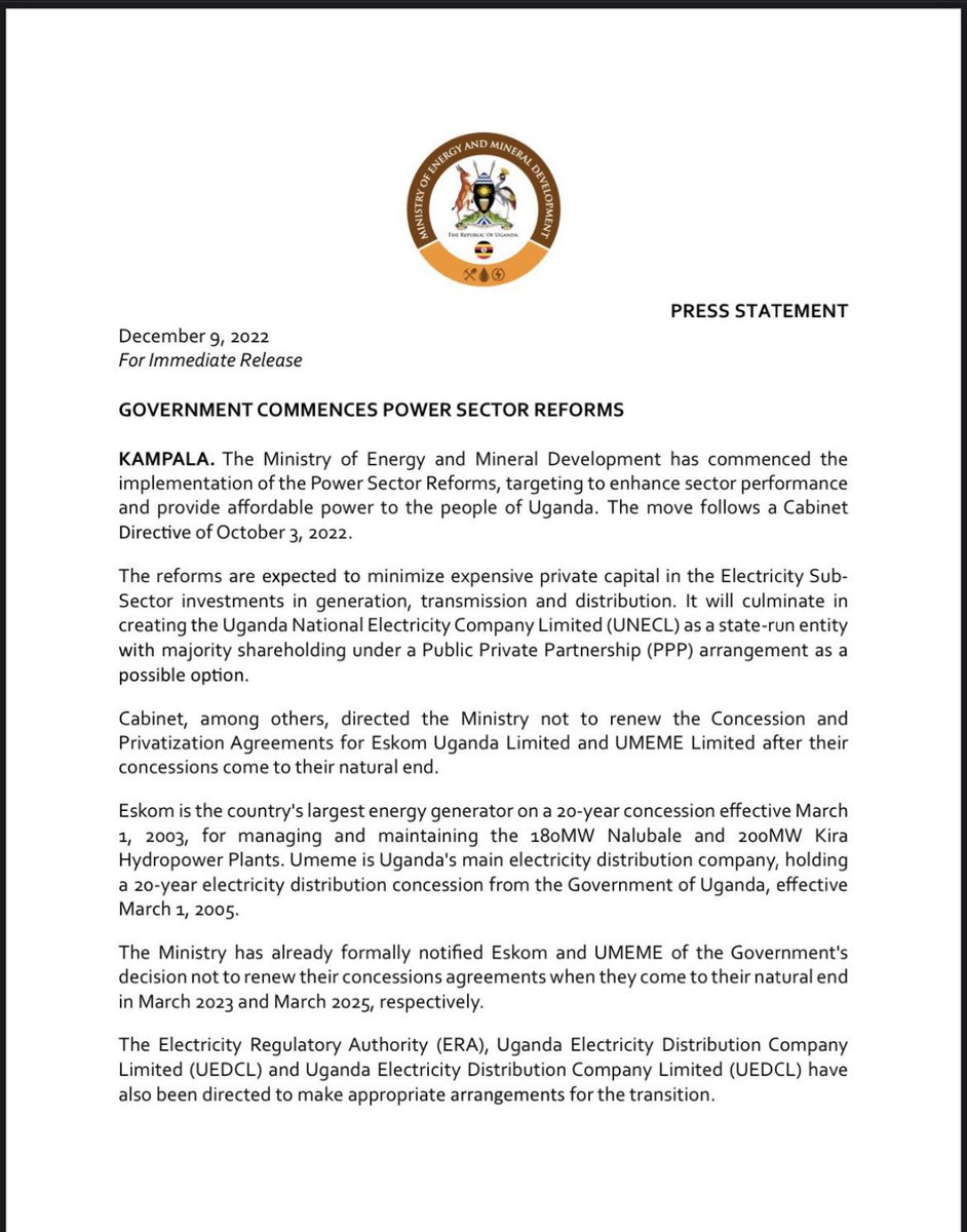 Ranga.🇿🇼 on Twitter "Years ago, Uganda privatised electricity. Now