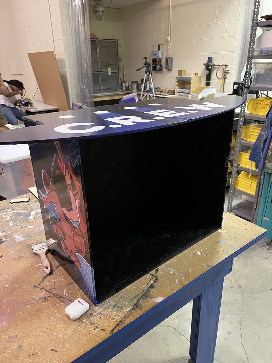 Cabinet Art has been printed and applied!! 🤪 C.R.E.W. is ready to be playtested! #indiedev #arcadegame