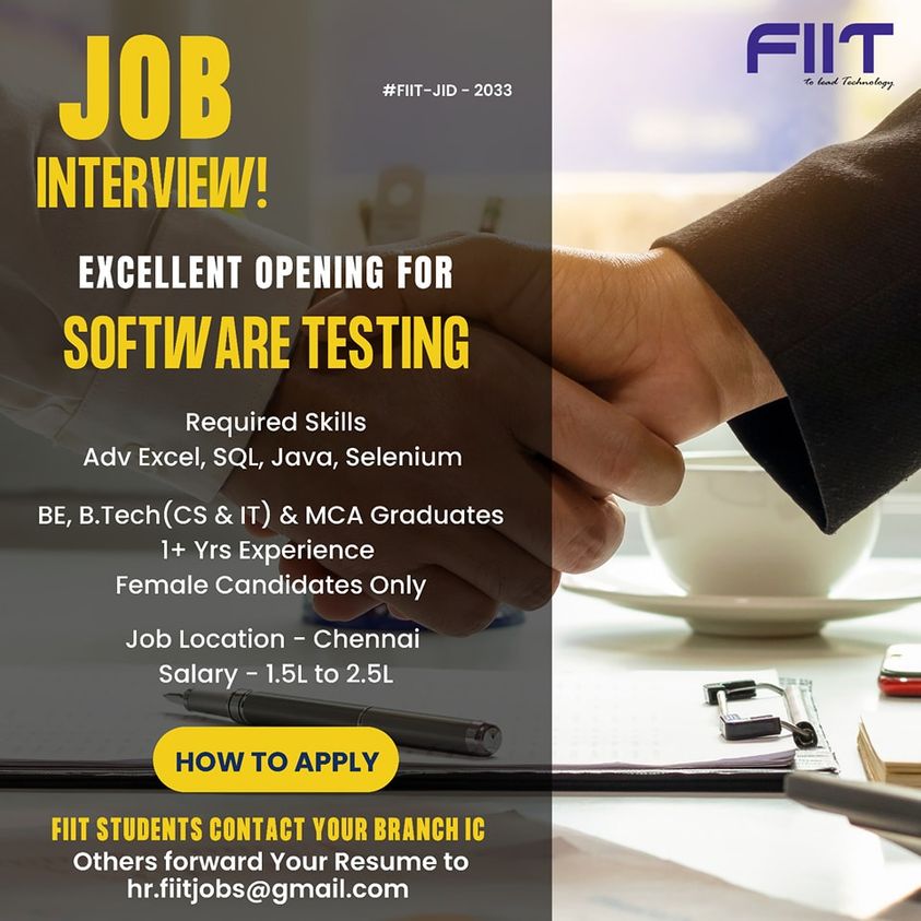 Mahalaksharan's tweet image. Need ONLY Female Testers with 1 year experience.
This is WORK FROM OFFICE.
#softwaretesting #manualtestingjobs #automationtestingjobs #softwaretestingjobs #workfromhome  #AVADI #avadi #ambattur #tambaram #tambaram #iyyappanthangal #kelambakkam #tiruvannamalai #tiruvannamalainews