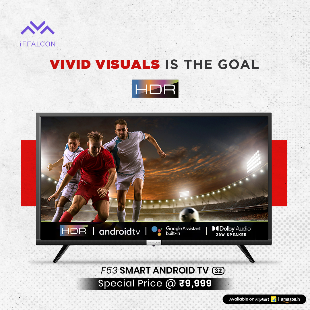 iFFALCONIndia's tweet photo. HDR experience like no other.
Social Media DC: Break the forth wall as you watch every goal with #iFFALCON F53 Full HD LED Smart Android TV equipped with HDR quality.
Buy now - https://t.co/tGEDml5tDL
#F53 #AndroidTV #hdr https://t.co/4ebX09p8vQ