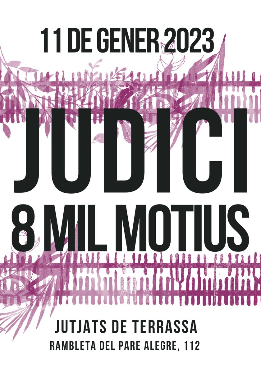 ⏳ Compte enrere pel #Judici8mm
3 anys de presó i 26.000€ per la #Vaga8M?

L'11 de gener ens jutgen a les feministes que volem canviar-ho tot i estem disposades a desobeir per fer-ho. A les que vam anar a la Vaga Feminista. A les que no callaran amb mordasses. Guardeu la data!