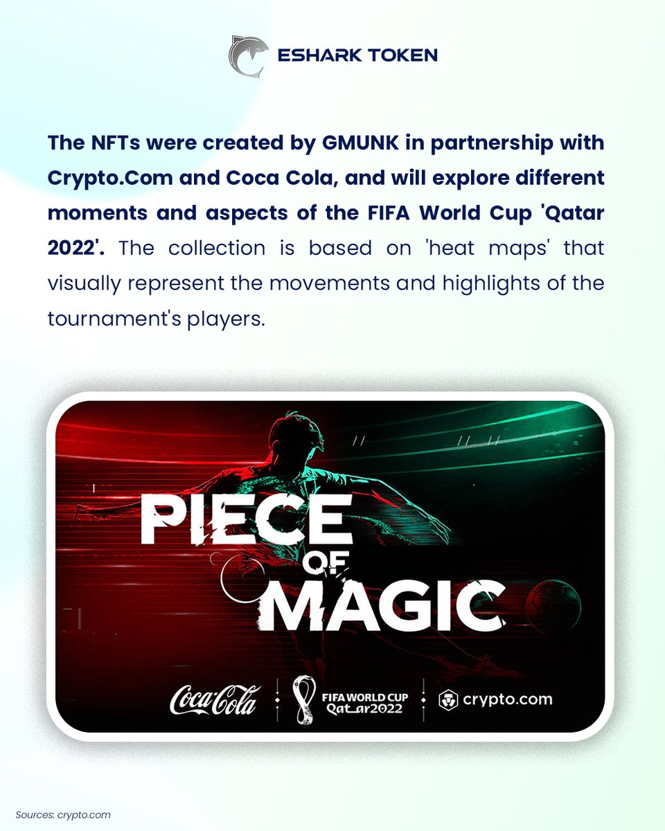 EsharkToken's tweet photo. Fans around the world can now own a unique 'Piece of Magic' NFT inspired by the FIFA World Cup through Coca-Cola's Fanzone digital platform. Are you interested in owning one, Sharkie Squads?

#esharktoken #eshk #nft #cryptoforgamers #cocacola #fifaworldcup https://t.co/TlT6cXxw7f