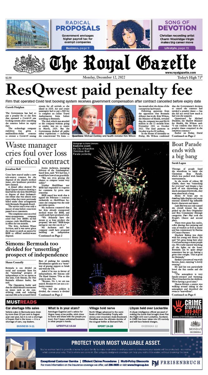 The Royal Gazette On Twitter Monday S Royal Gazette Front Page The Royal Gazette On Twitter Monday S Royal Gazette Front Page