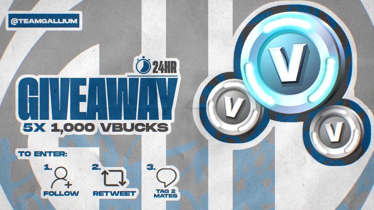 GLMFortnite's tweet photo. Another day, Another giveaway!

We're giving away 5x 1,000 V-Bucks

To enter:
👤 Follow @TeamGallium
👥 Tag 2 friends
🔁 Retweet this tweet

Ends in 24 hours! https://t.co/8bkEyQ1V2f