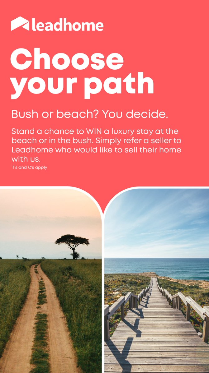 TillemaClaire's tweet photo. Win a luxury bush or beach getaway with Leadhome!
To enter, simply refer anyone ready to mandate Leadhome to sell their home and stand a chance to WIN!
Click the link to enter: https://t.co/Qz5pPQlLk6
Good luck!
#bushorbeachstay #homeawayfromhome #agentofleadhome https://t.co/ztTt7GXs7y